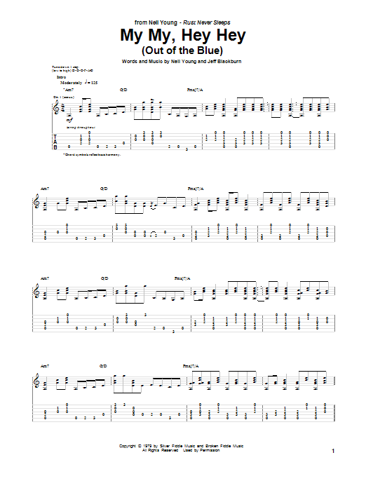 Neil Young My My, Hey Hey (Out Of The Blue) Sheet Music