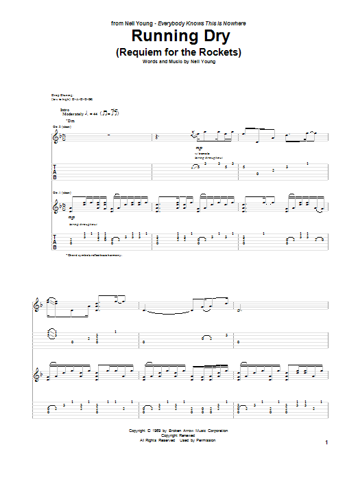 Neil Young Running Dry (Requiem For The Rockets) Sheet Music