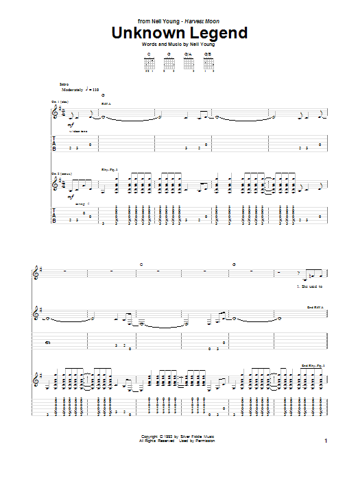 Neil Young Unknown Legend Sheet Music