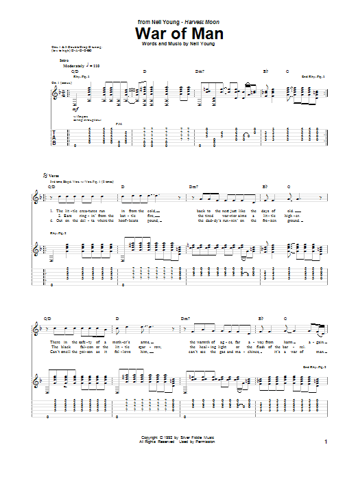 Neil Young War Of Man Sheet Music