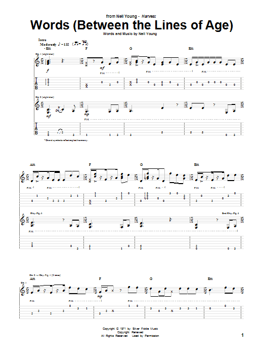 Neil Young Words (Between The Lines Of Age) Sheet Music