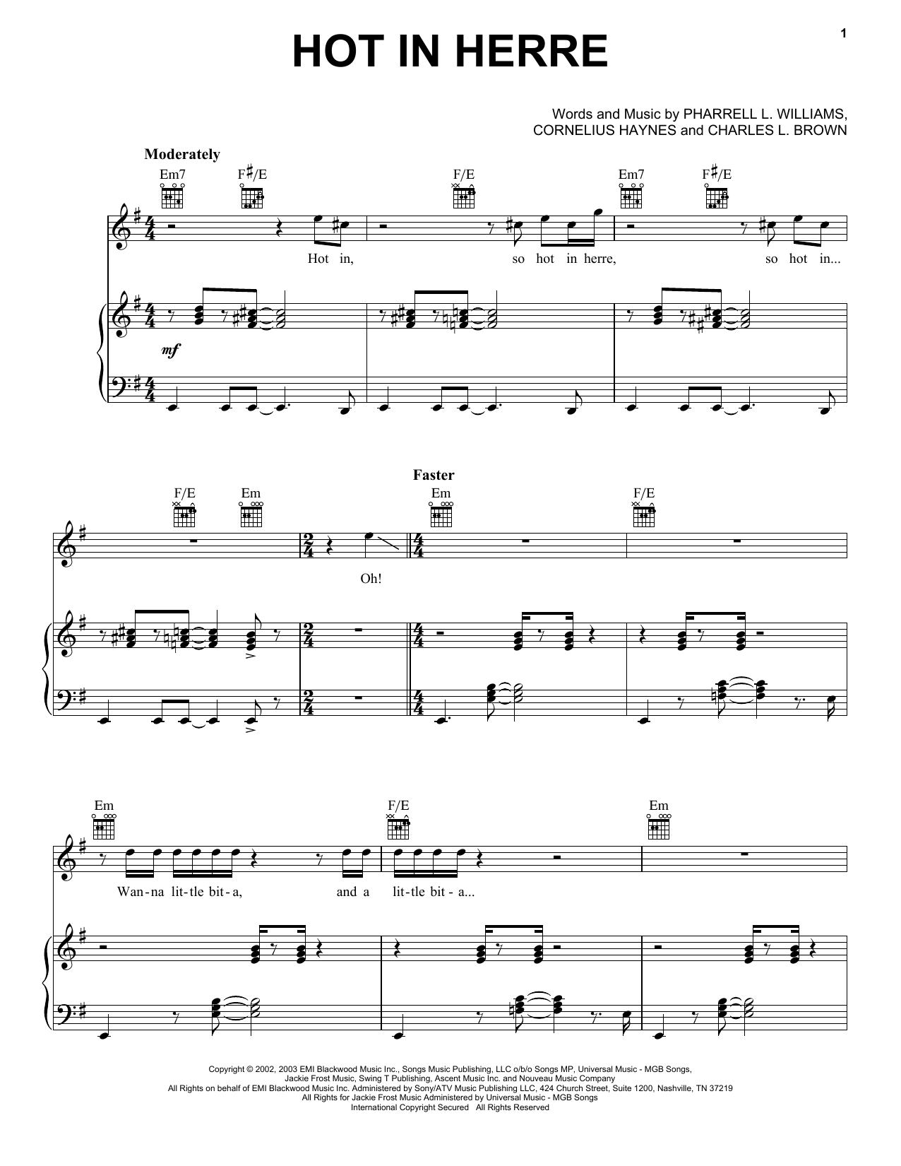 Nelly Hot In Herre Sheet Music