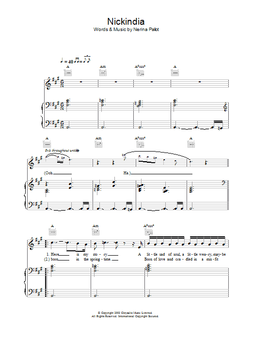 Nerina Pallot Nickindia Sheet Music