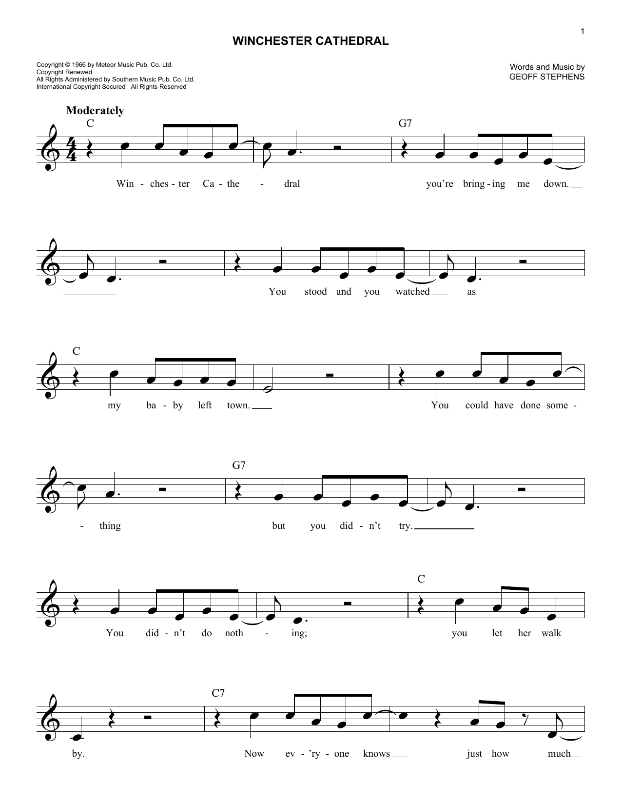 New Vaudeville Band Winchester Cathedral Sheet Music