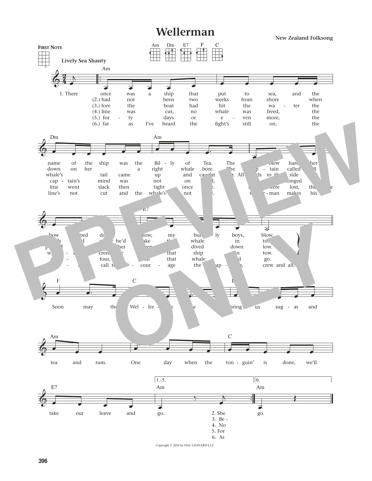 New Zealand Folksong Wellerman (from The Daily Ukulele) (arr. Jim Beloff) Sheet Music