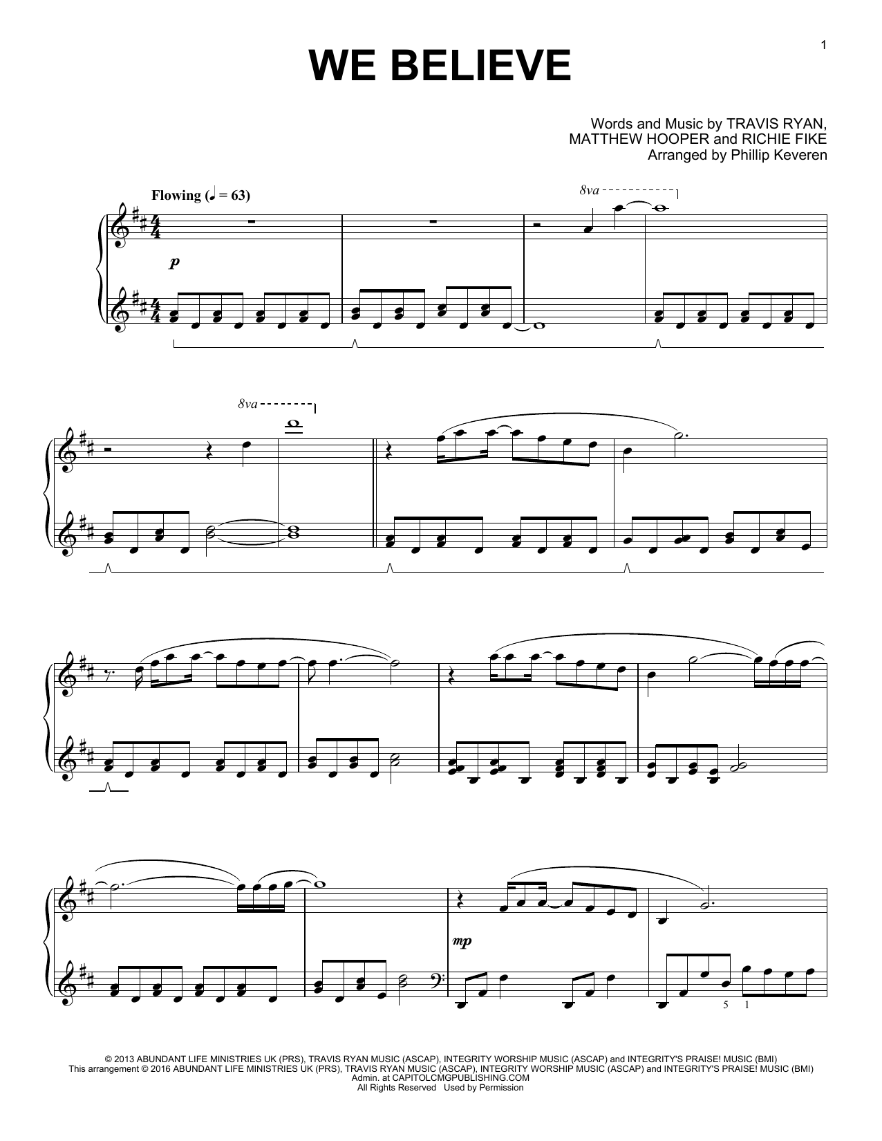 Newsboys We Believe (arr. Phillip Keveren) Sheet Music