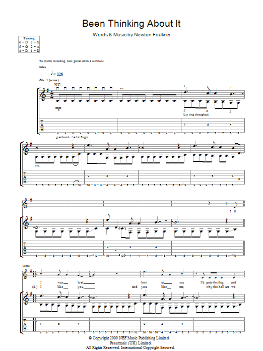 Newton Faulkner Been Thinking About It Sheet Music