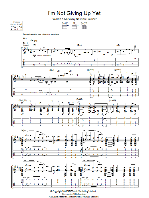 Newton Faulkner I'm Not Giving Up Yet Sheet Music