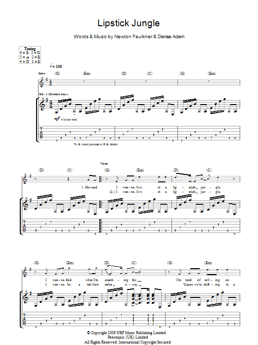 Newton Faulkner Lipstick Jungle Sheet Music