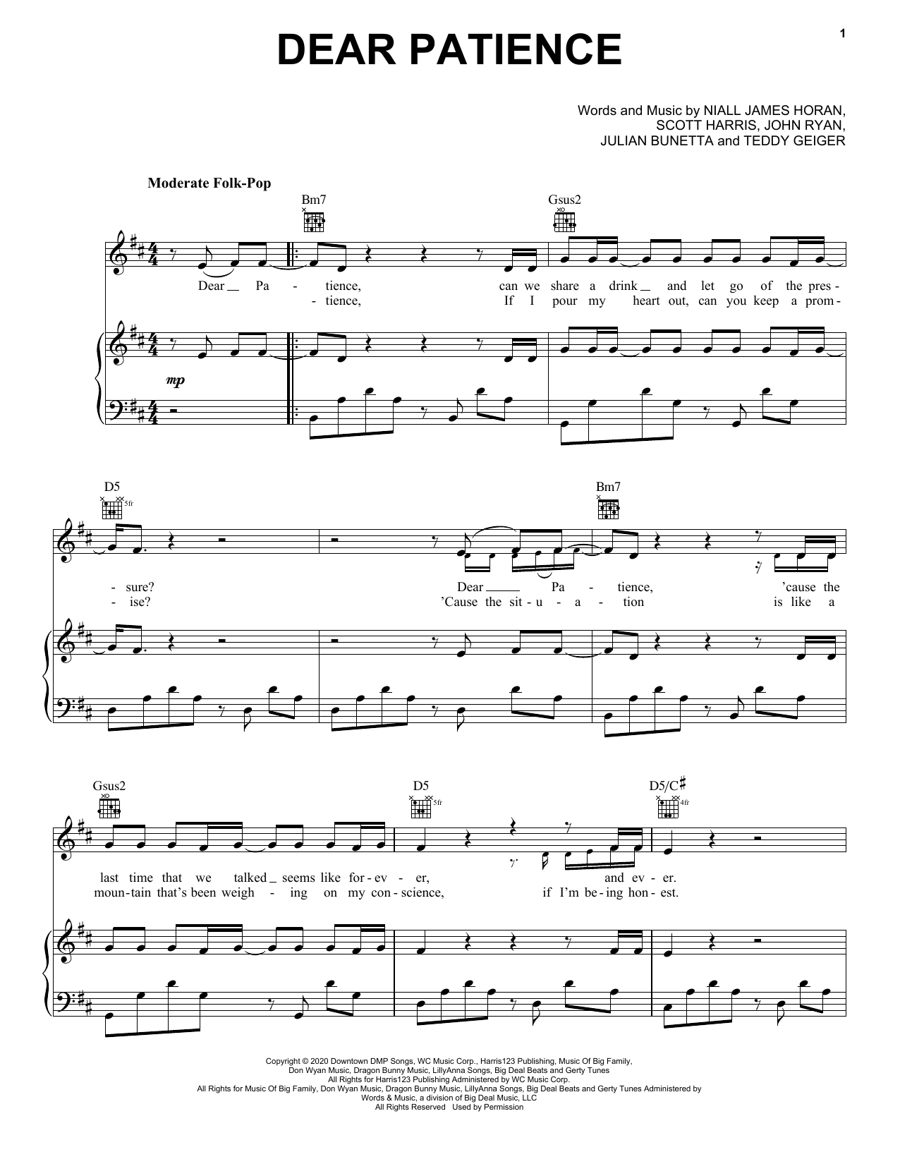Niall Horan Dear Patience Sheet Music