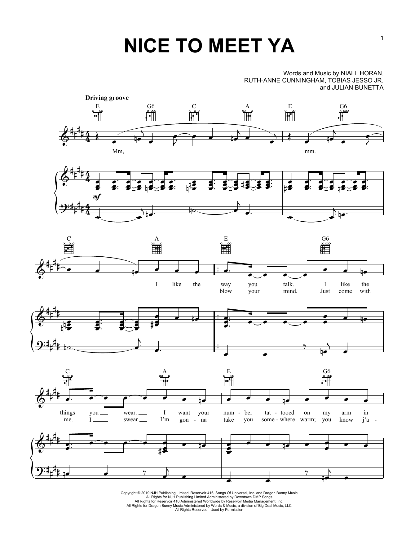 Niall Horan Nice To Meet Ya Sheet Music