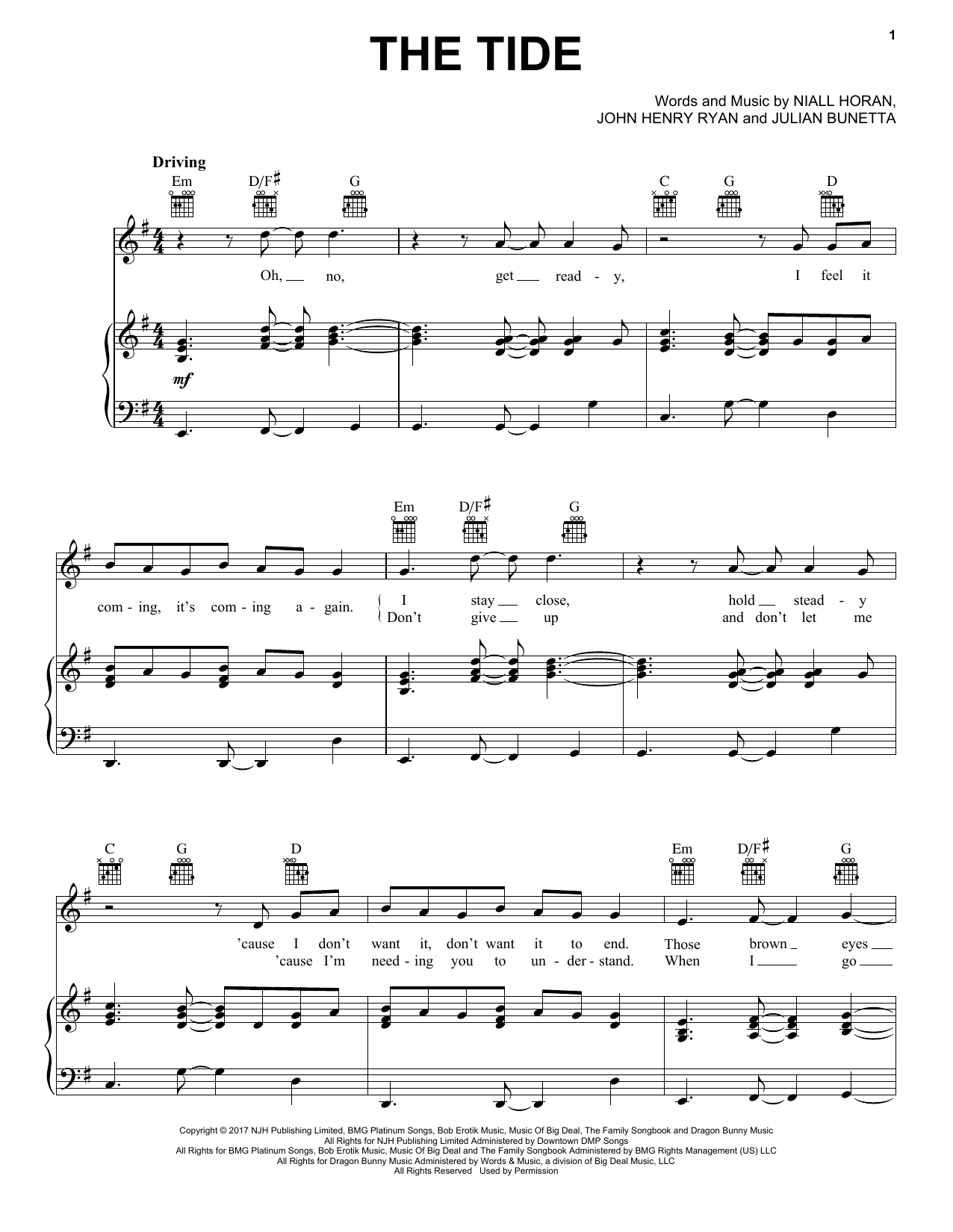 Niall Horan The Tide Sheet Music