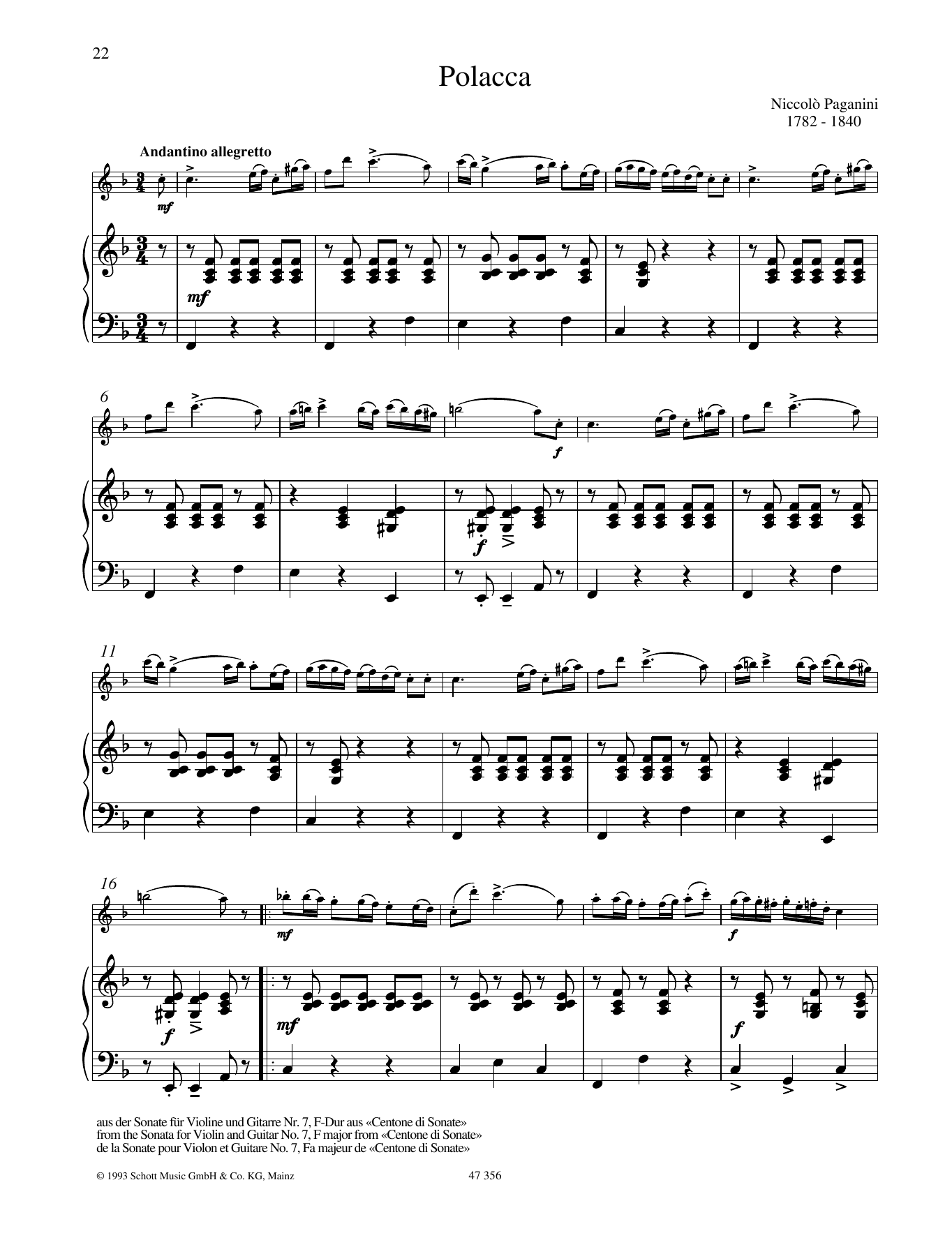 Niccolo Paganini Polacca Sheet Music