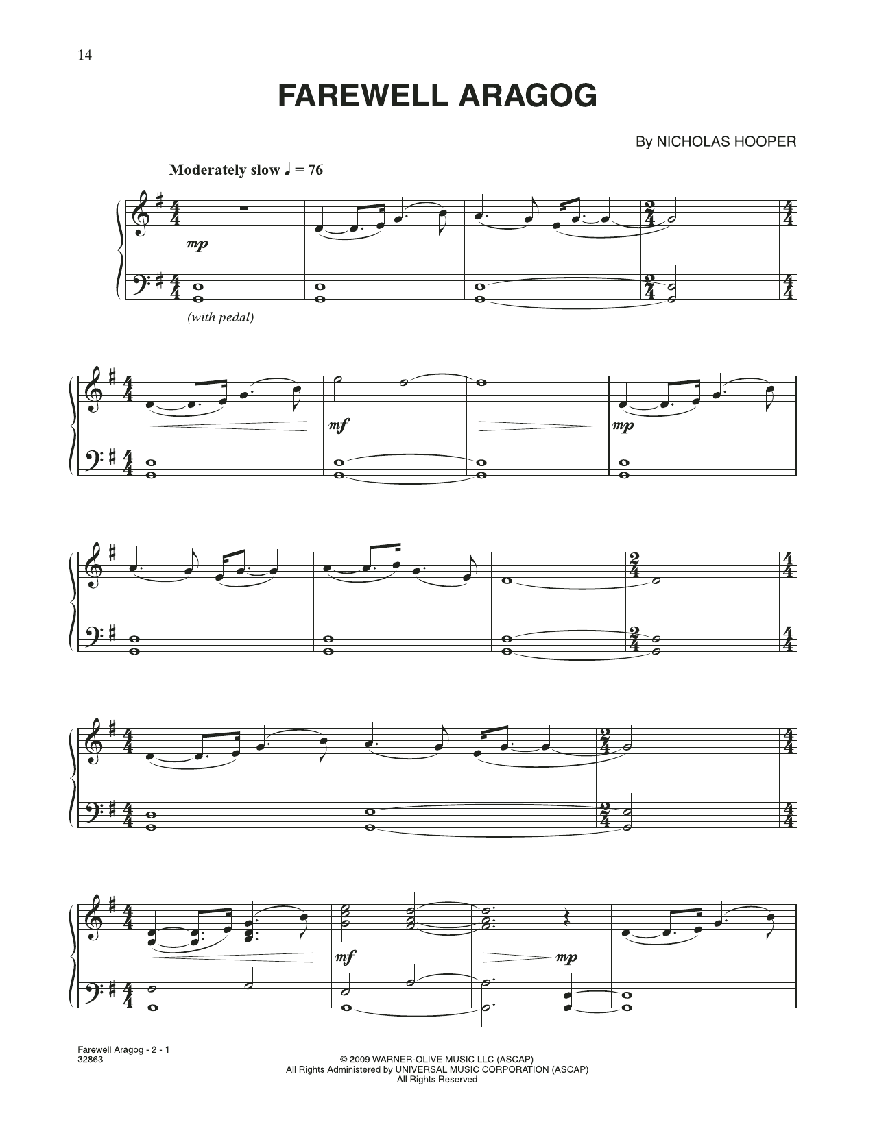 Nicholas Hooper Farewell Aragog (from Harry Potter) Sheet Music
