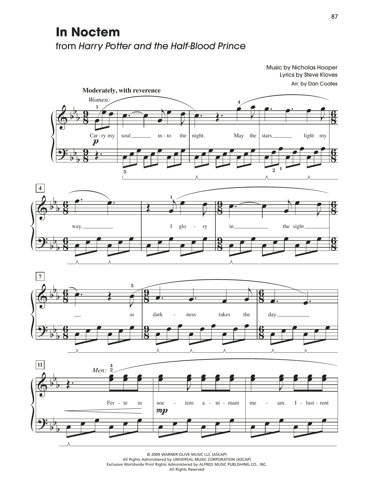 Nicholas Hooper In Noctem (from Harry Potter And The Half-Blood Prince) (arr. Dan Coates) Sheet Music