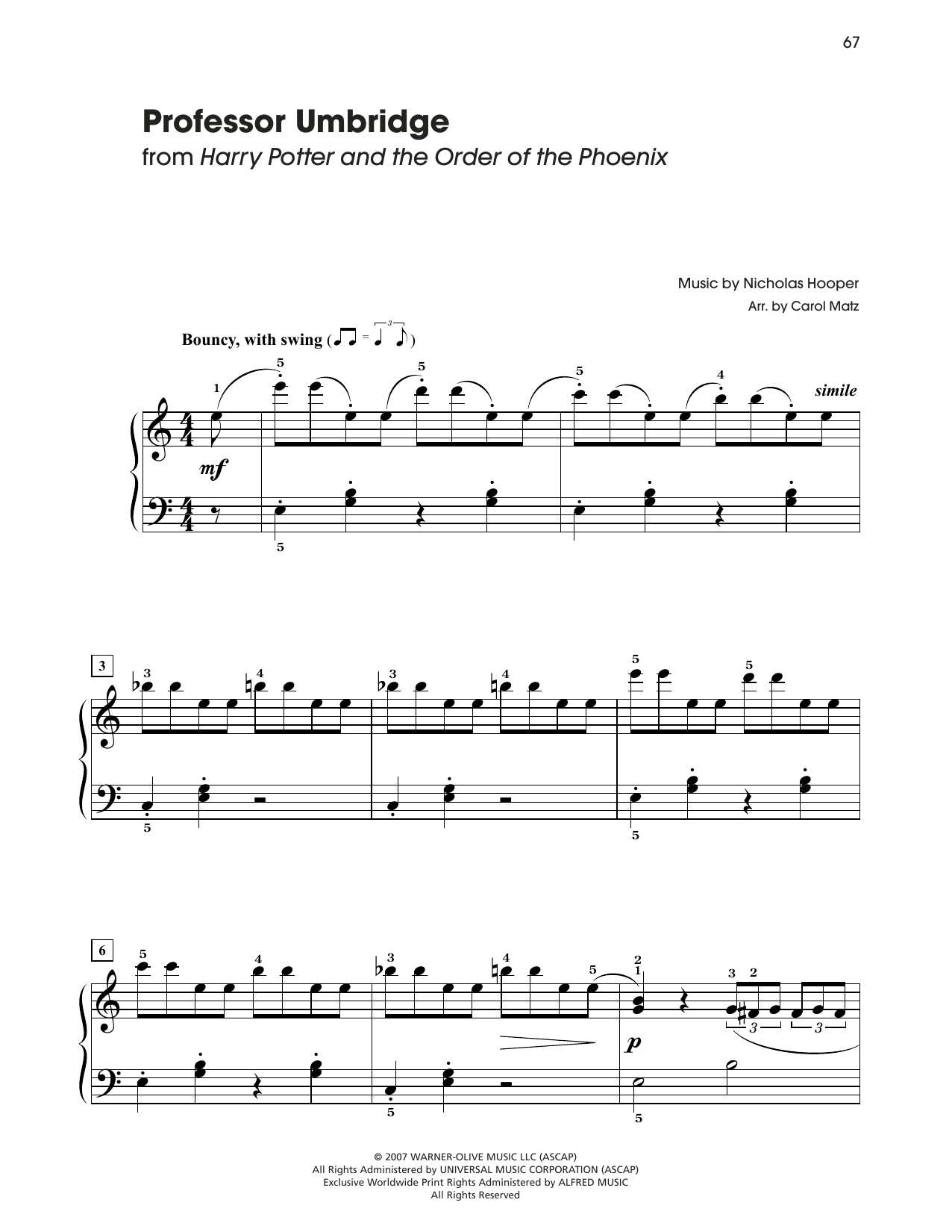 Nicholas Hooper Professor Umbridge (from Harry Potter And The Order Of The Phoenix) (arr. Carol Sheet Music