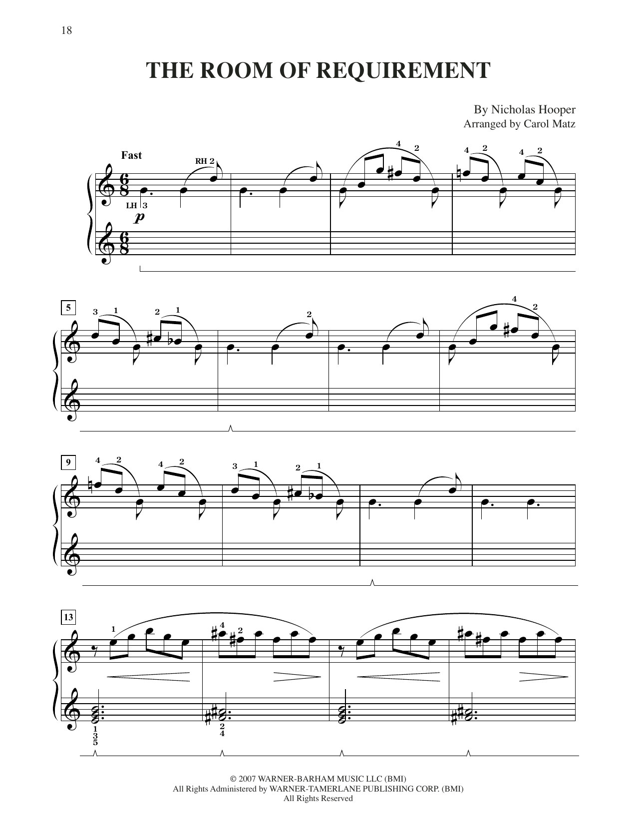Nicholas Hooper The Room Of Requirements (from Harry Potter) (arr. Carol Matz) Sheet Music