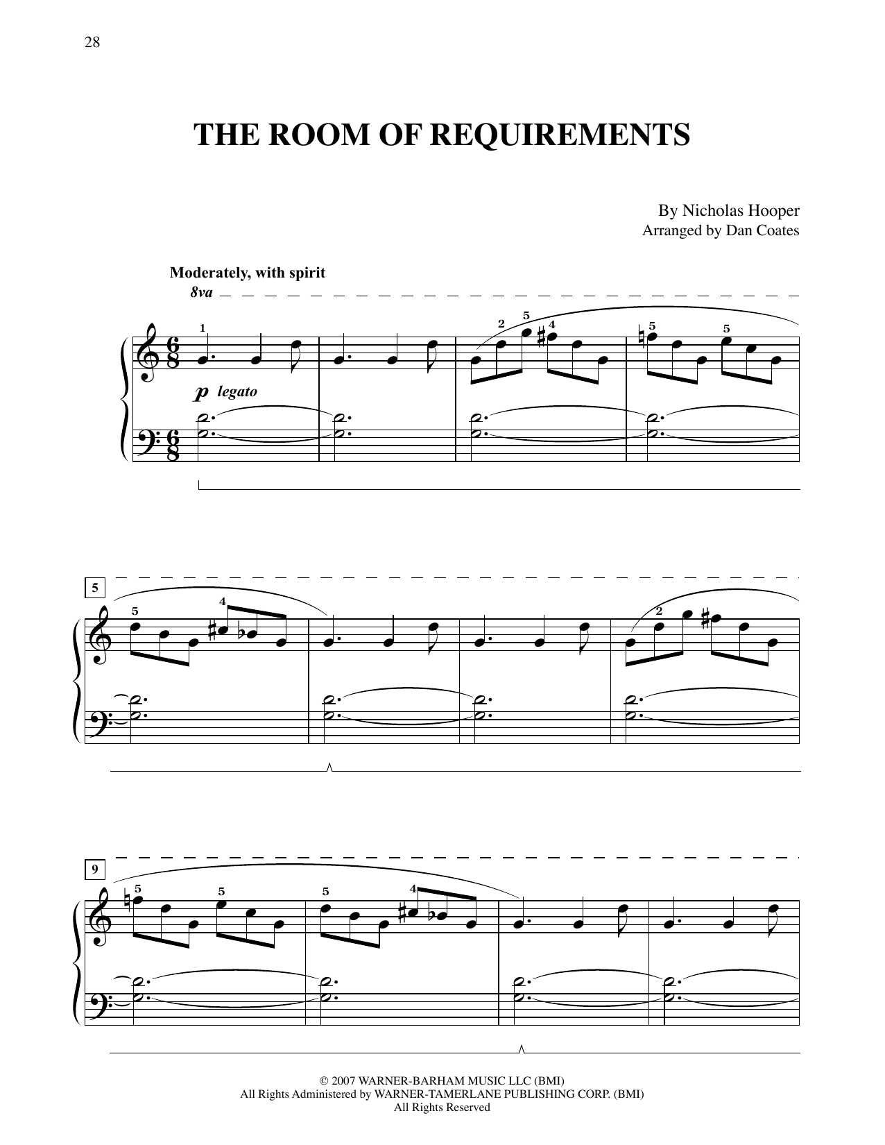 Nicholas Hooper The Room Of Requirements (from Harry Potter) (arr. Dan Coates) Sheet Music
