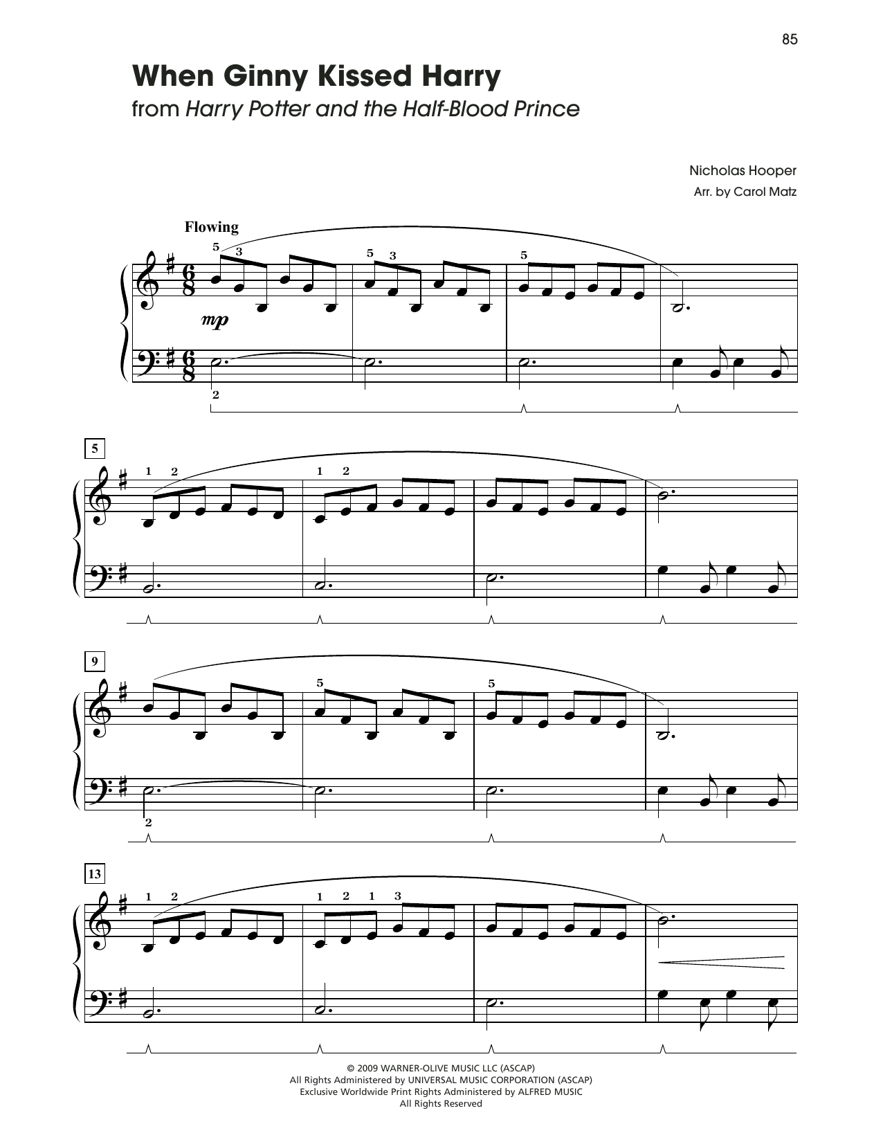 Nicholas Hooper When Ginny Kissed Harry (from Harry Potter And The Half-Blood Prince) (arr. Caro Sheet Music