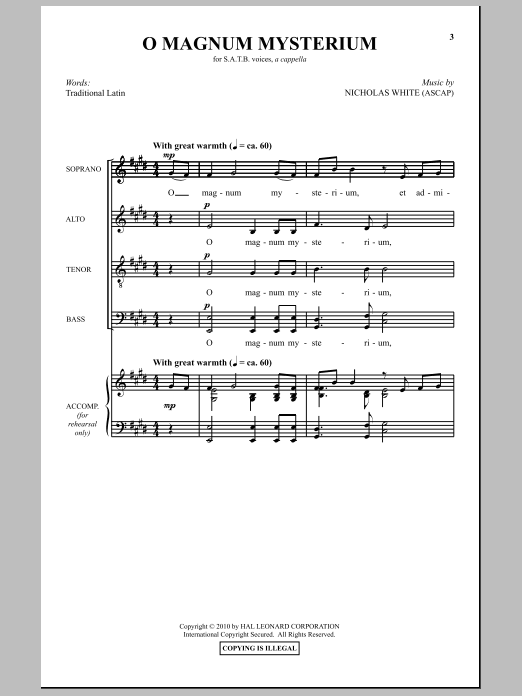 Nicholas White O Magnum Mysterium Sheet Music