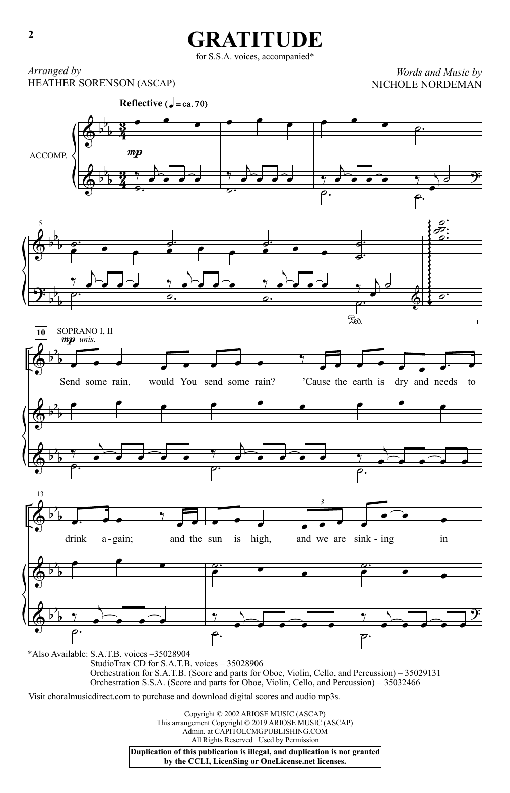 Nichole Nordeman Gratitude (arr. Heather Sorenson) Sheet Music