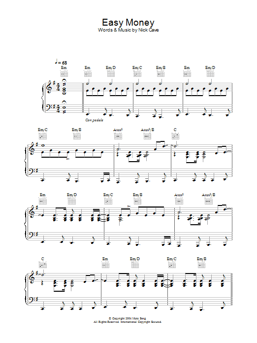 Nick Cave Easy Money Sheet Music