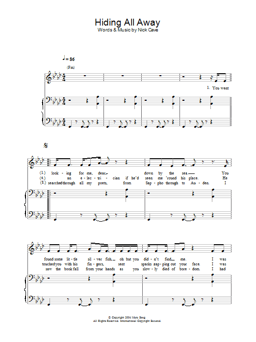 Nick Cave Hiding All Away Sheet Music