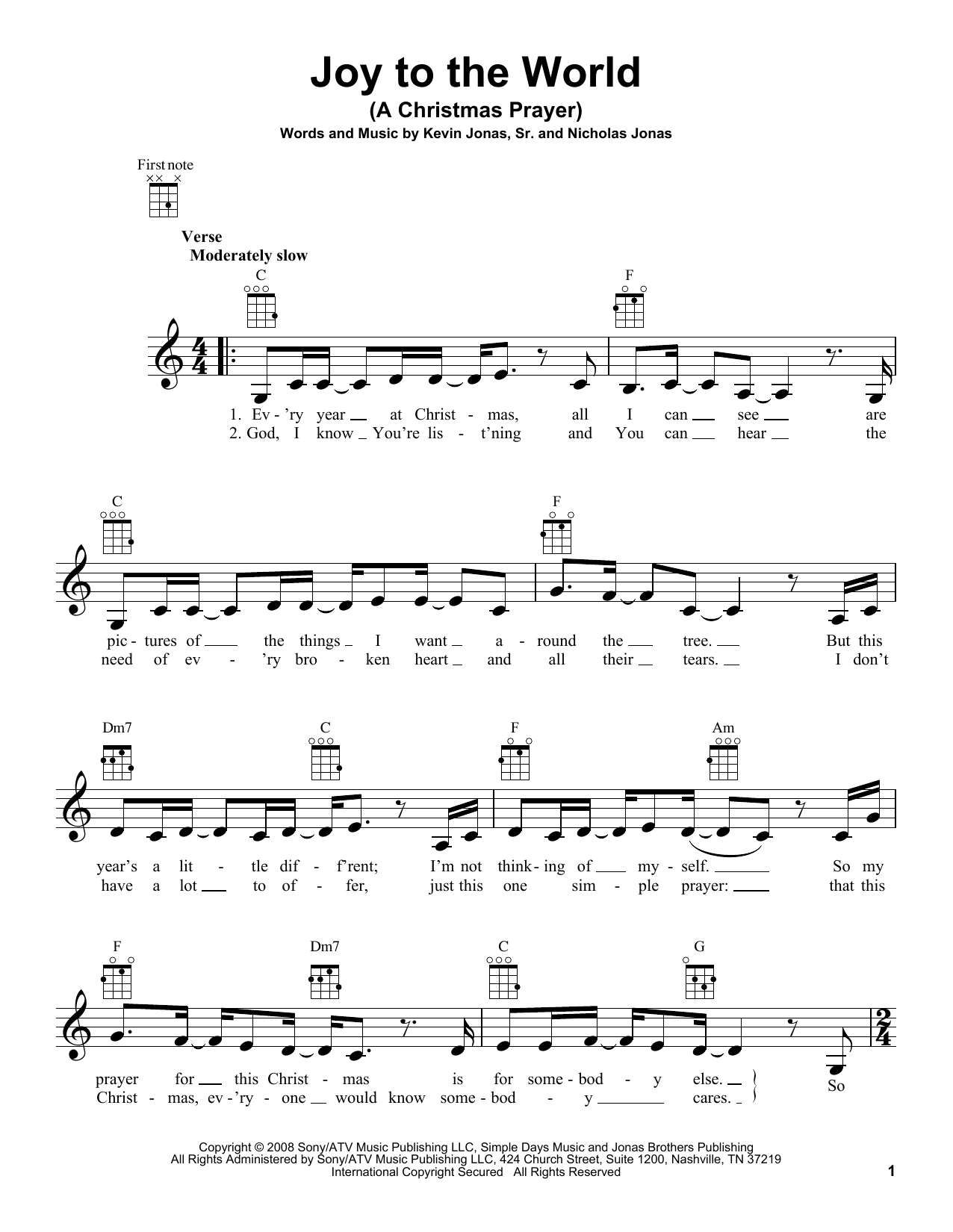 Nick Jonas Joy To The World (A Christmas Prayer) Sheet Music