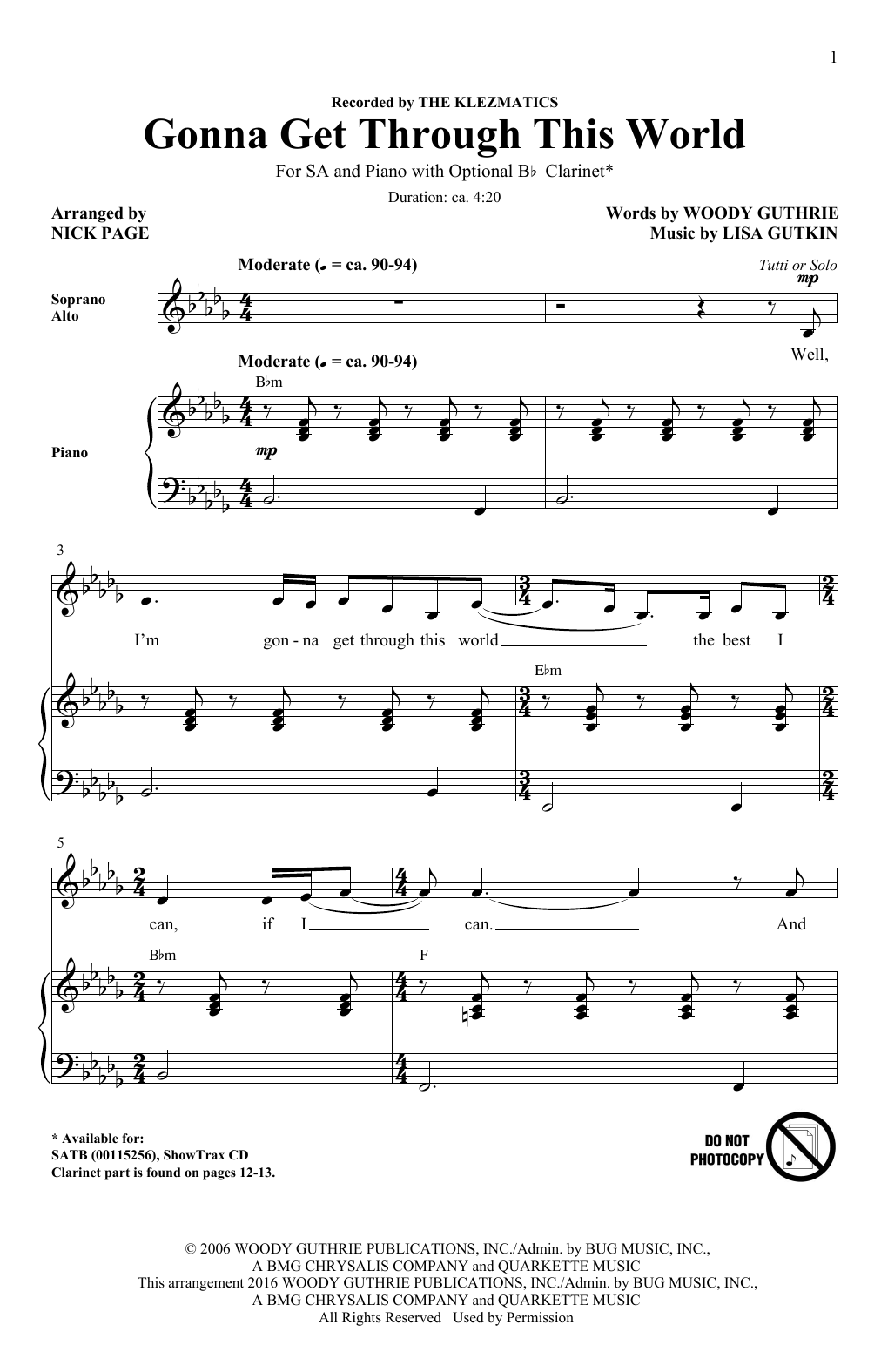 Nick Page Gonna Get Through This World Sheet Music