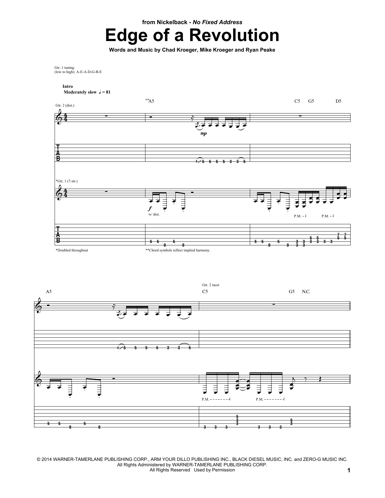 Nickelback Edge Of A Revolution Sheet Music