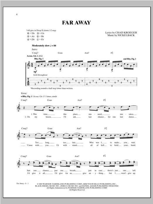 Nickelback Far Away Sheet Music