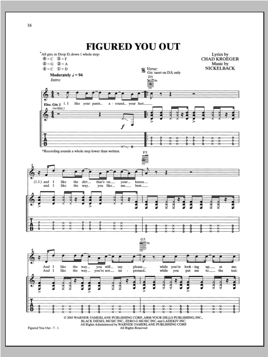 Nickelback Figured You Out Sheet Music