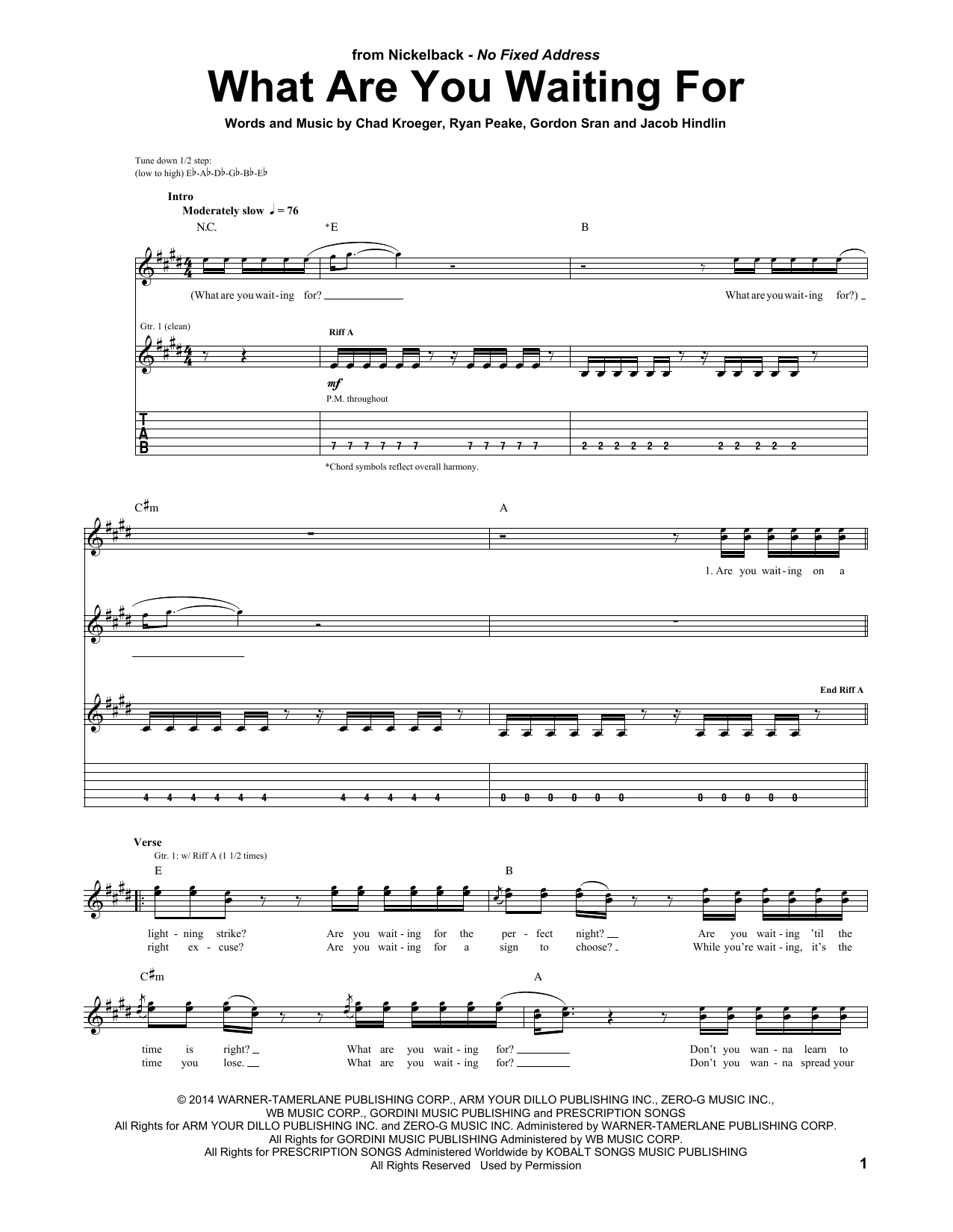 Nickelback What Are You Waiting For Sheet Music