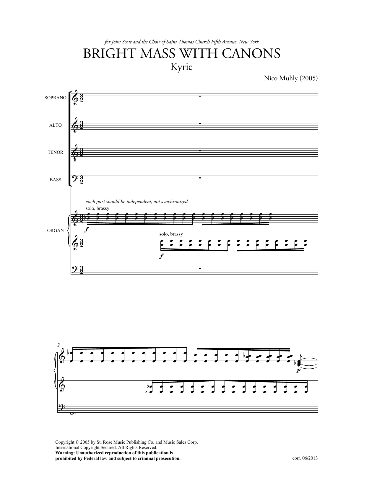 Nico Muhly Bright Mass With Canons Sheet Music