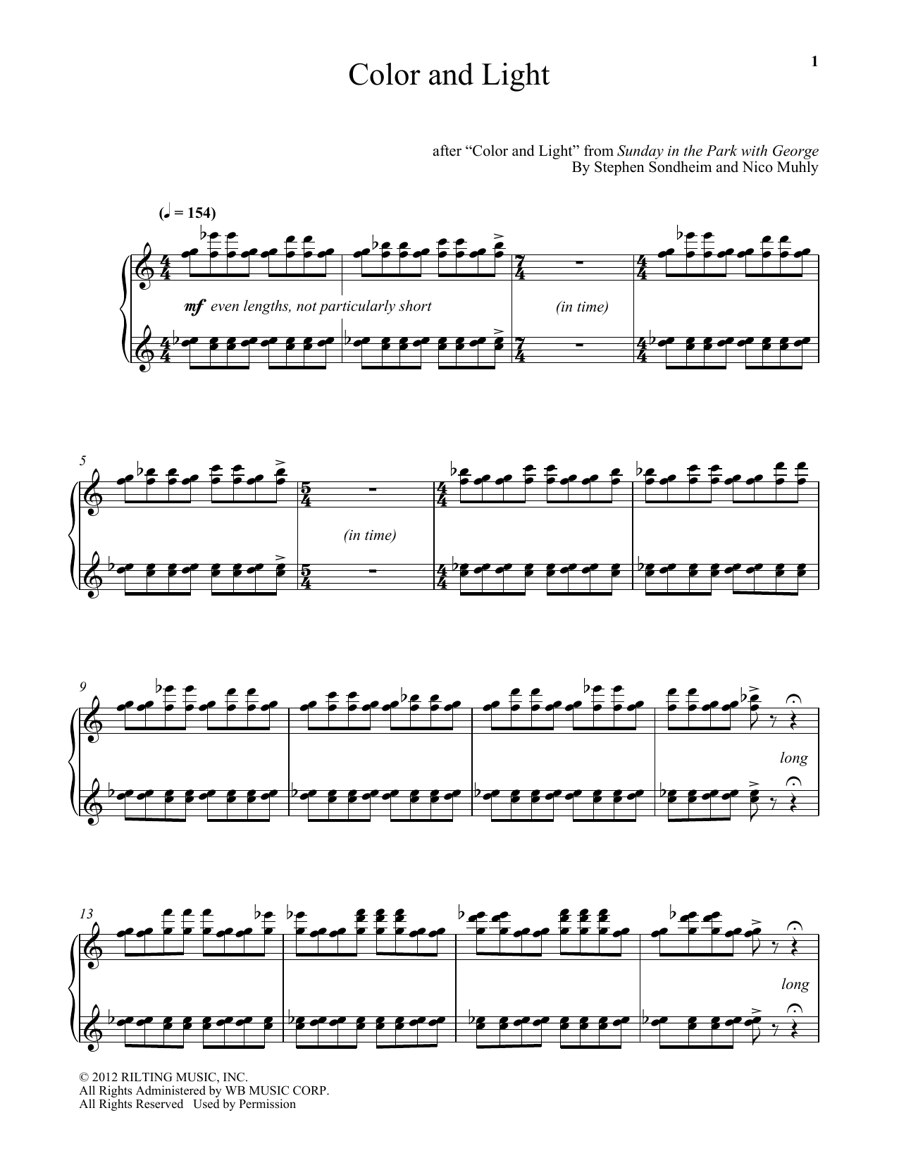 Nico Muhly Color And Light Sheet Music