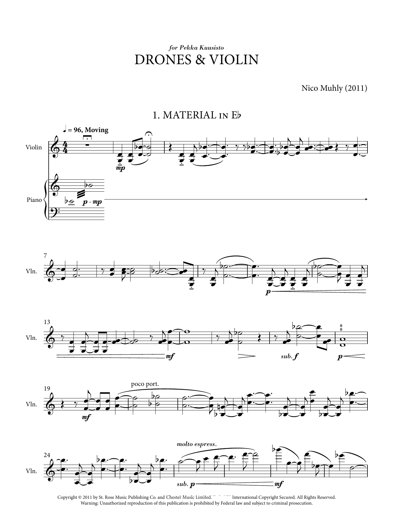 Nico Muhly Drones And Violin Sheet Music