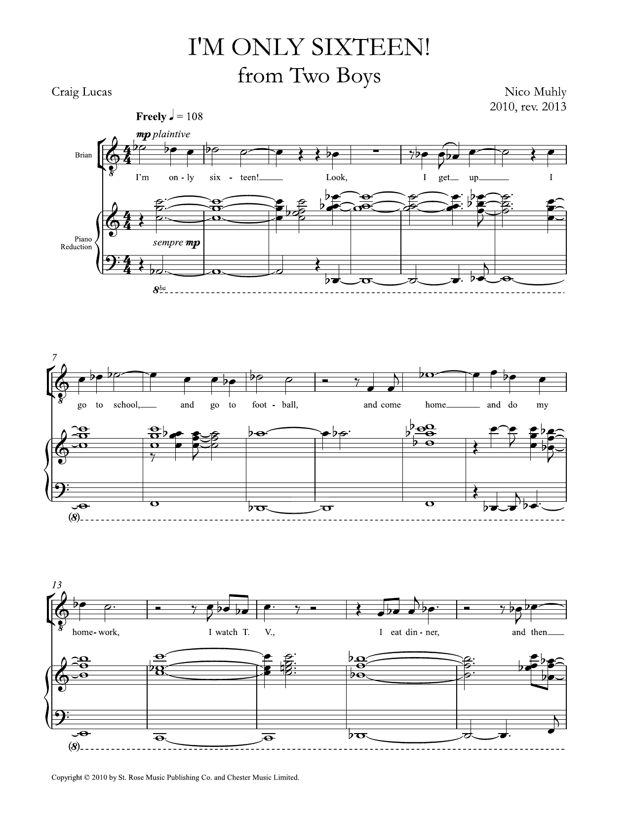Nico Muhly I'm Only Sixteen Sheet Music