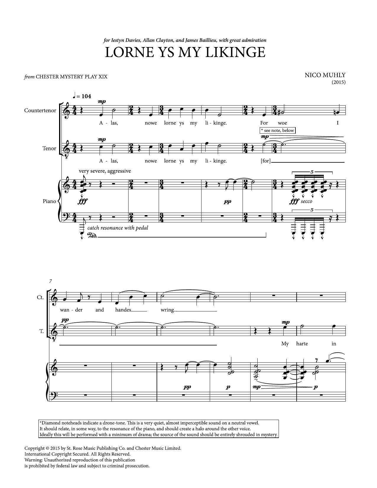 Nico Muhly Lorne Ys My Likinge Sheet Music