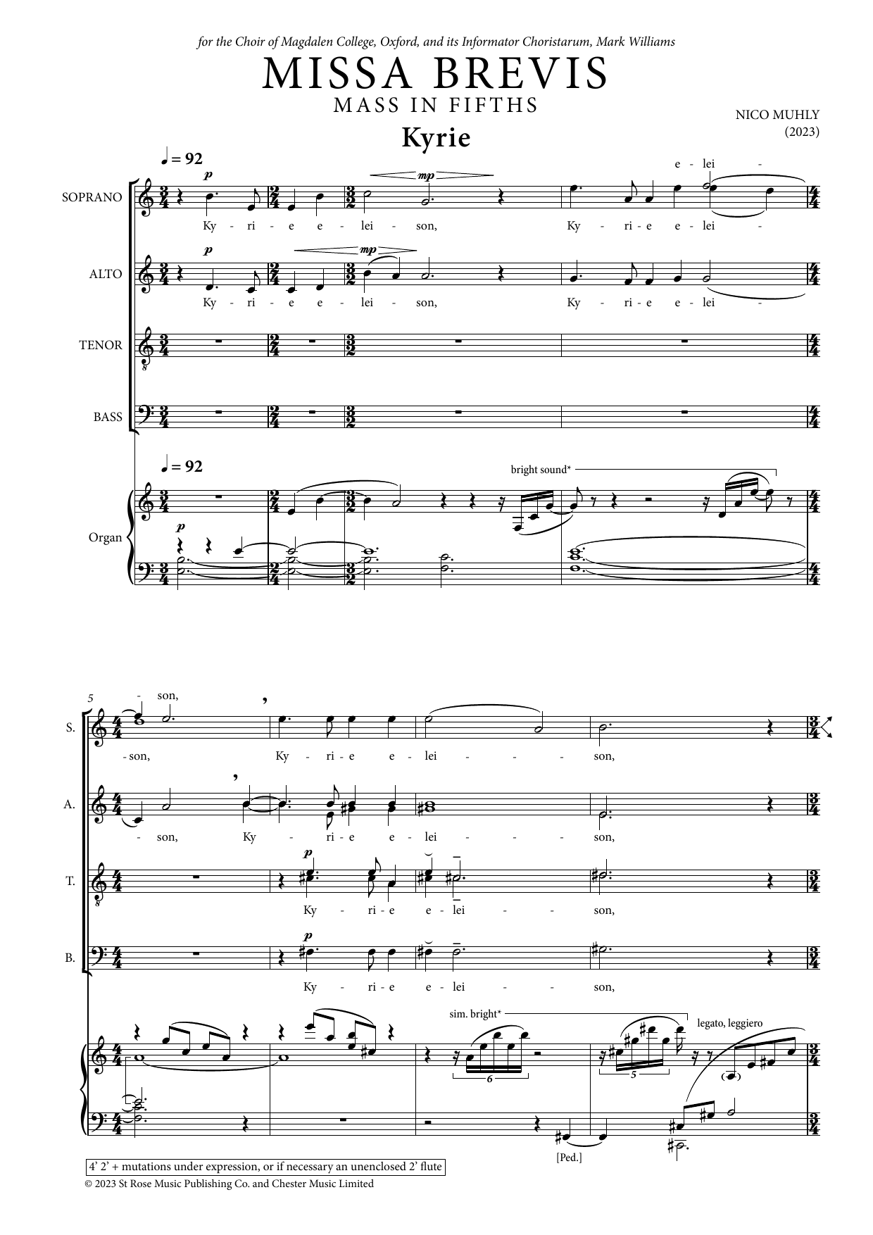Nico Muhly Missa Brevis Sheet Music