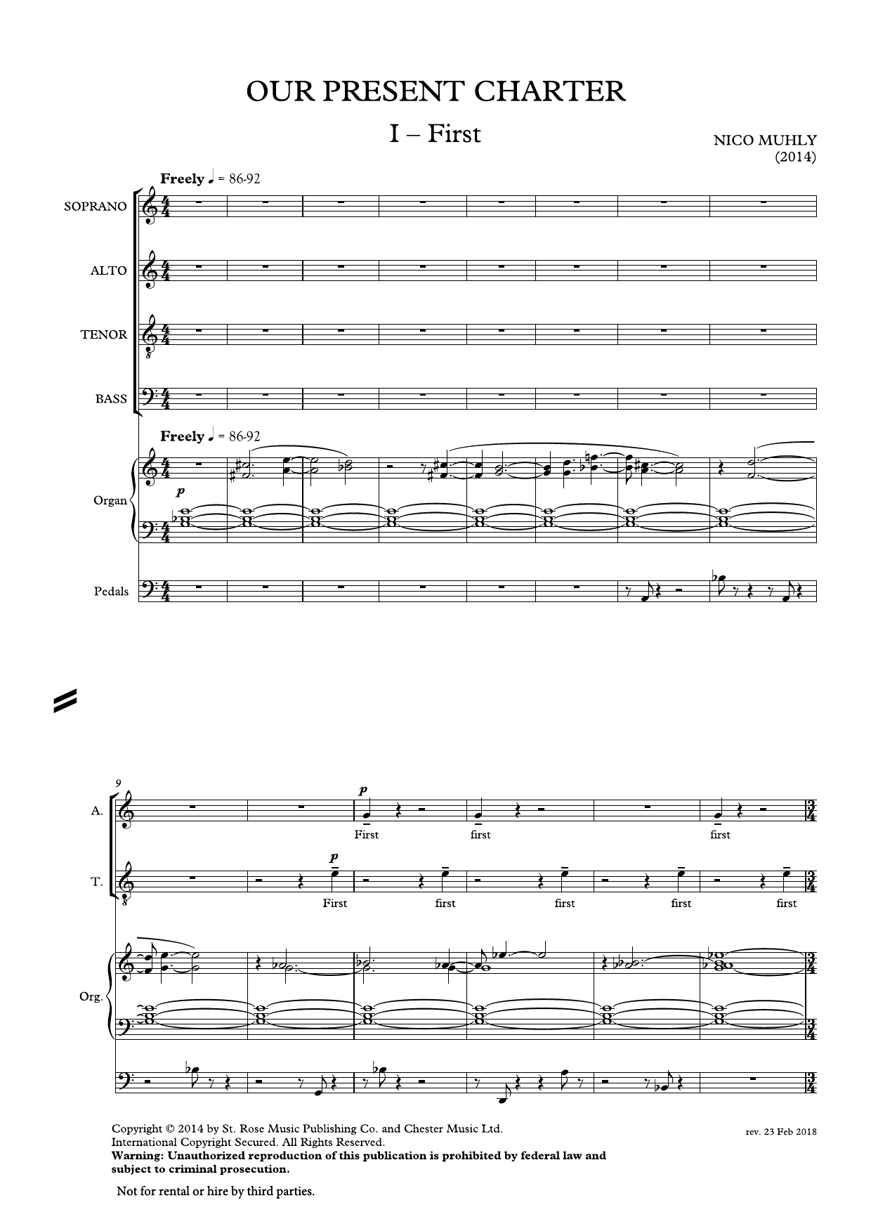 Nico Muhly Our Present Charter Sheet Music