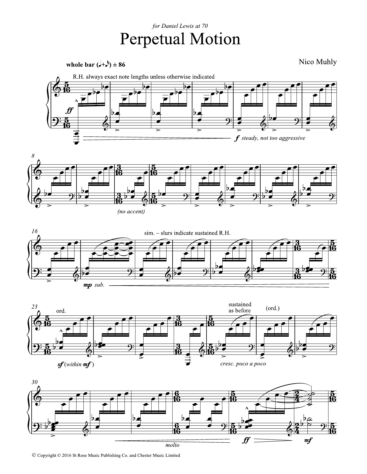 Nico Muhly Perpetual Motion Sheet Music