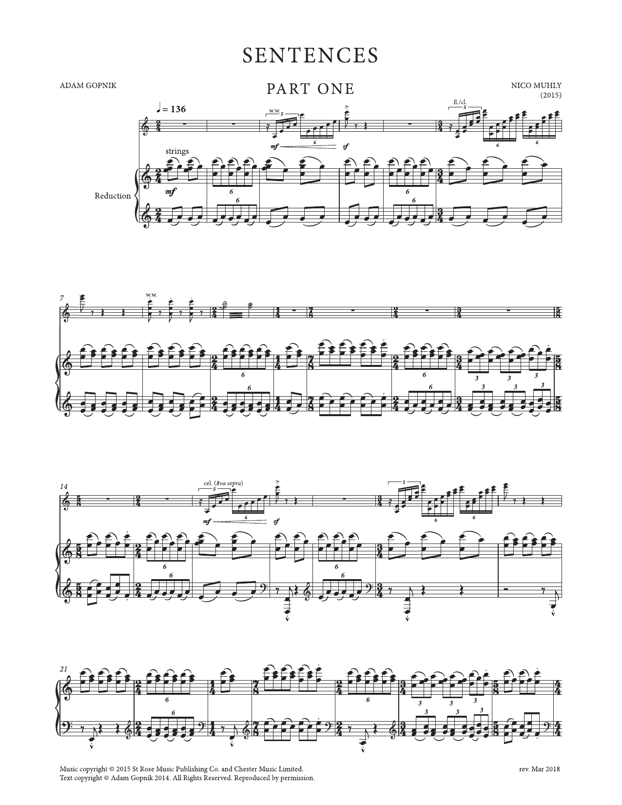 Nico Muhly Sentences Sheet Music