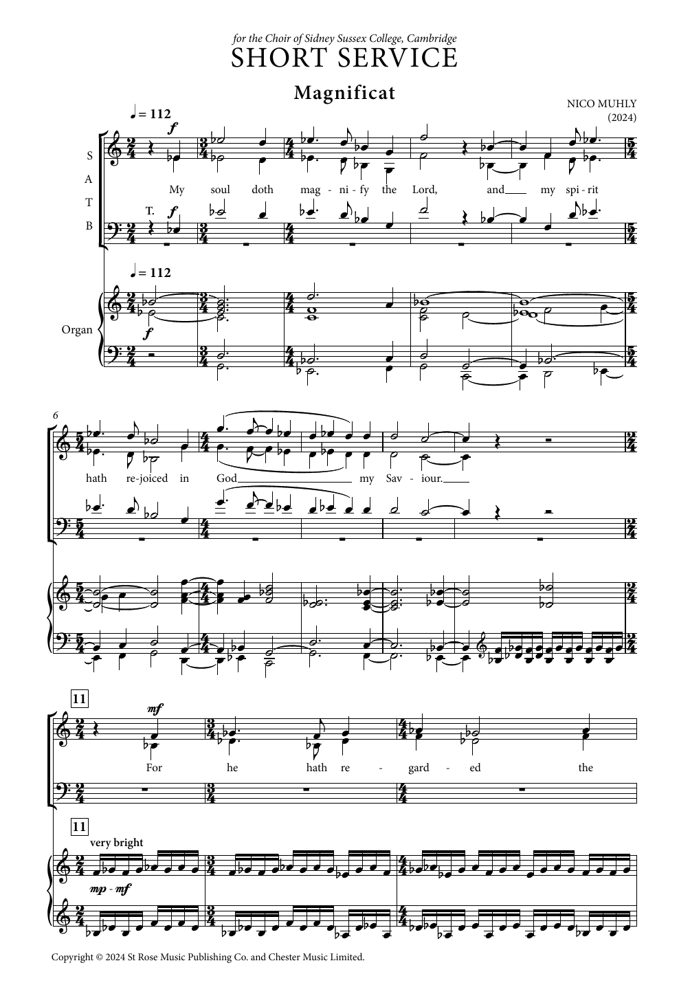 Nico Muhly Short Service (Sidney Sussex) Sheet Music