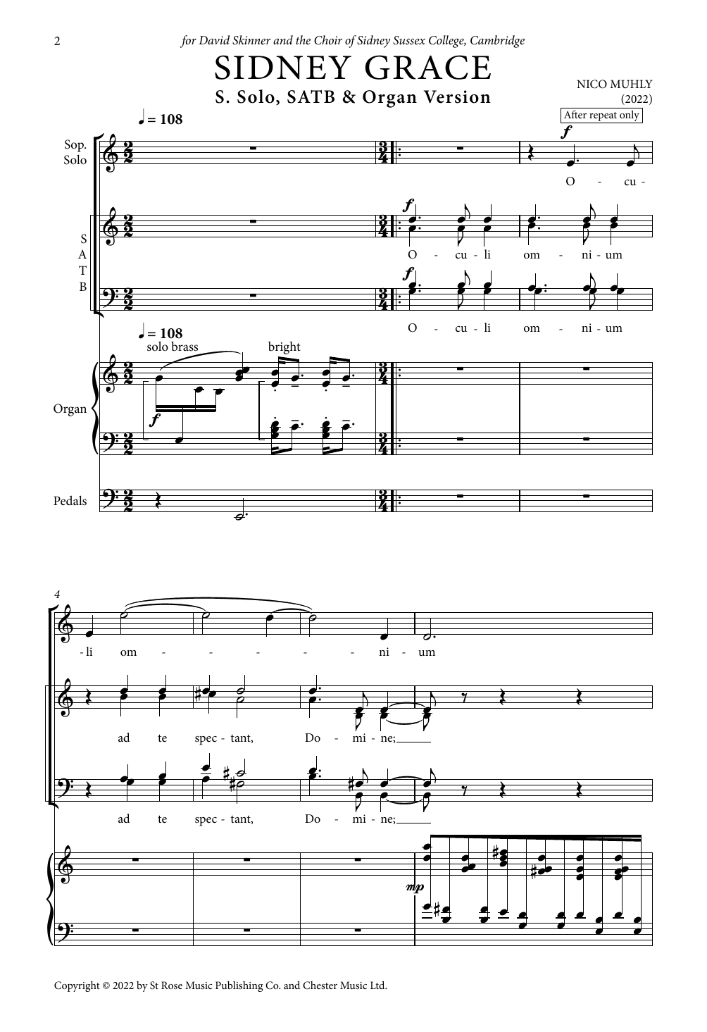 Nico Muhly Sidney Grace Sheet Music