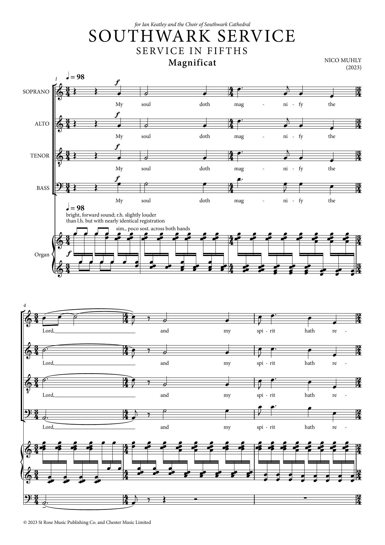 Nico Muhly Southwark Service Sheet Music