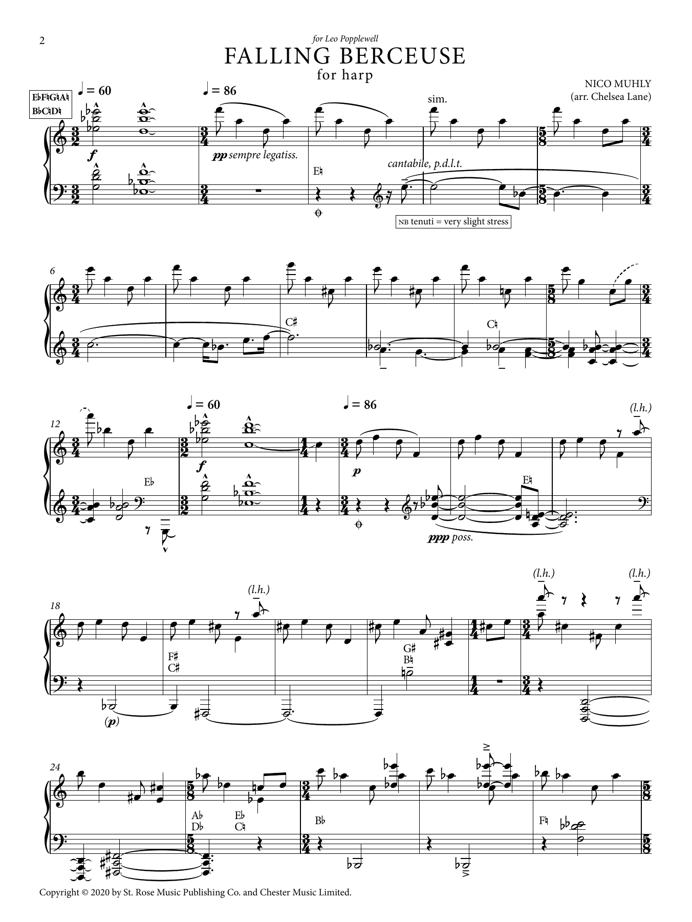 Nico Muly Falling Berceuse And Falling Pairs (Harp version) (arr. Chelsea Lane) Sheet Music