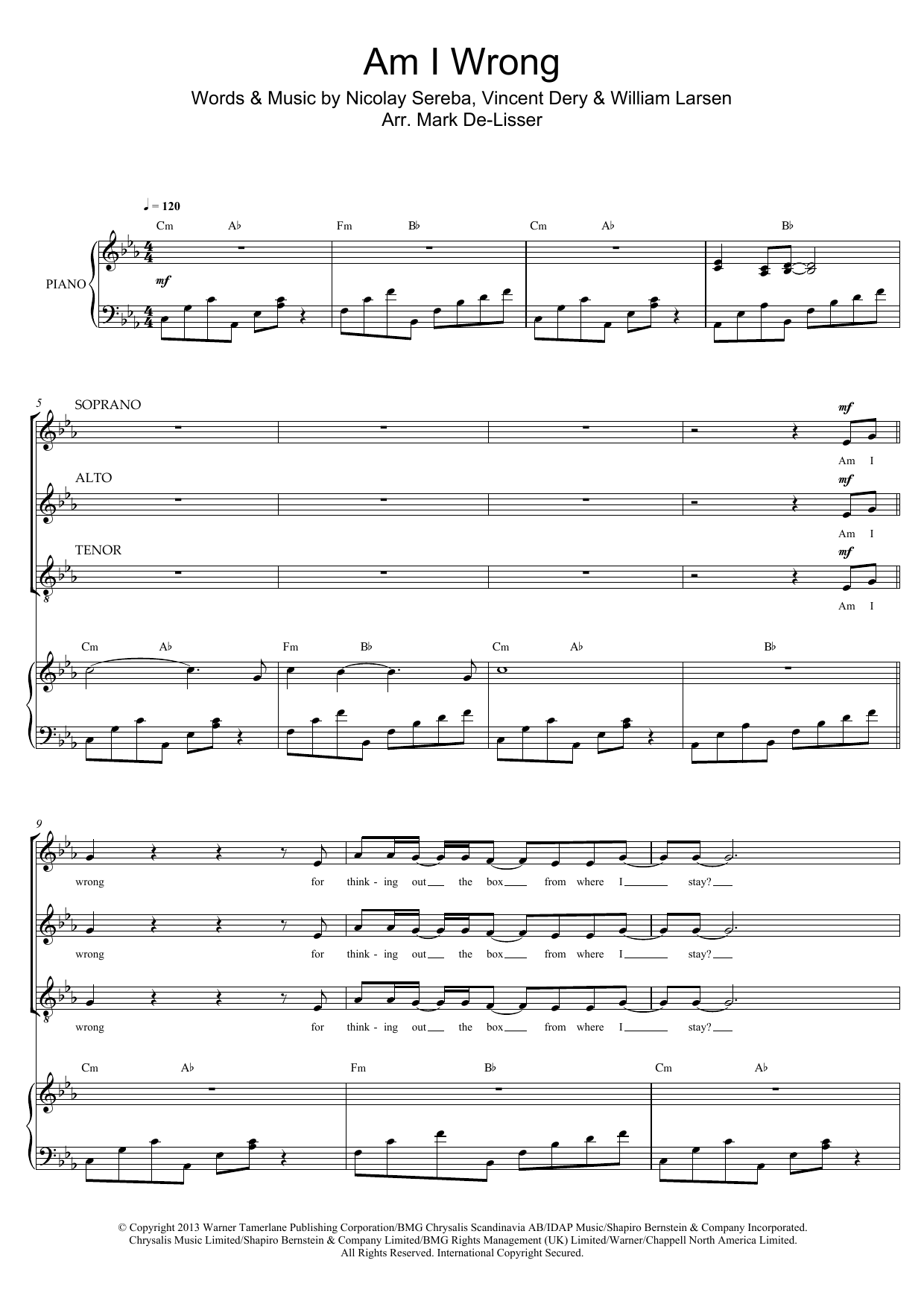 Nico & Vinz Am I Wrong (arr. Mark De-Lisser) Sheet Music