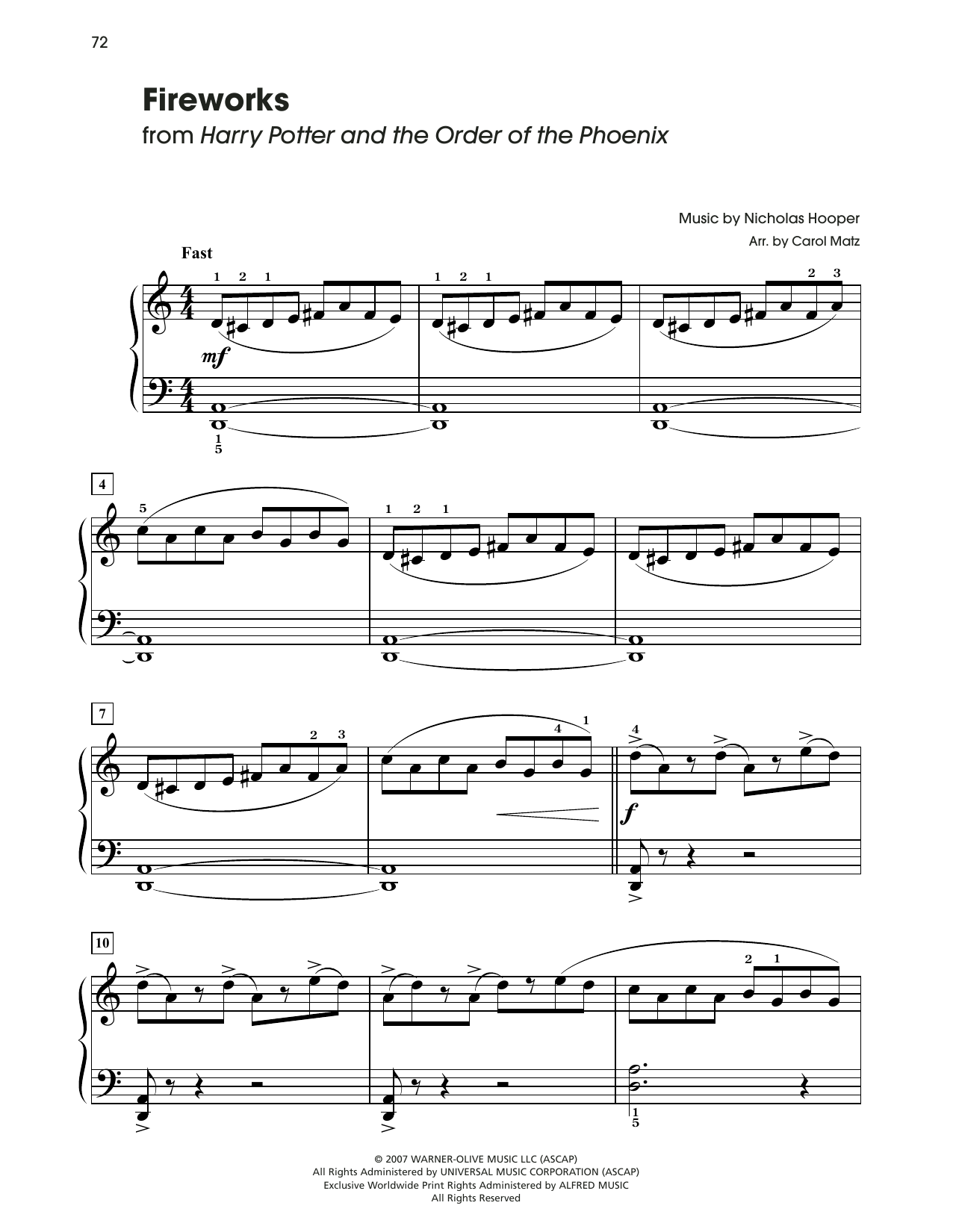 Nicolas Hooper Fireworks (from Harry Potter) (arr. Carol Matz) Sheet Music