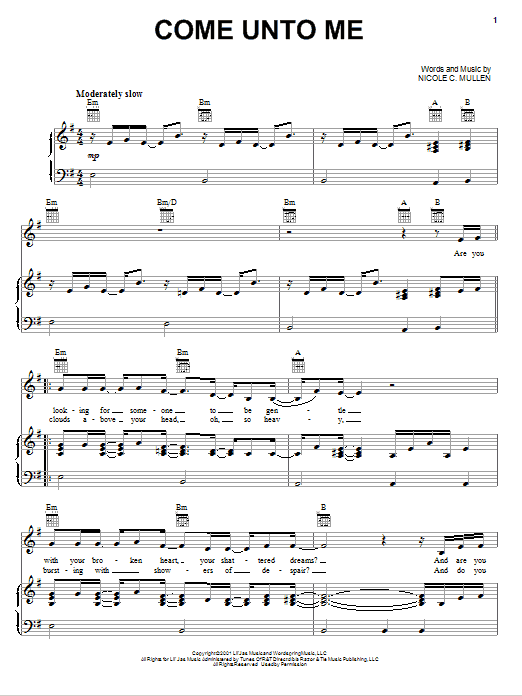 Nicole C. Mullen Come Unto Me Sheet Music
