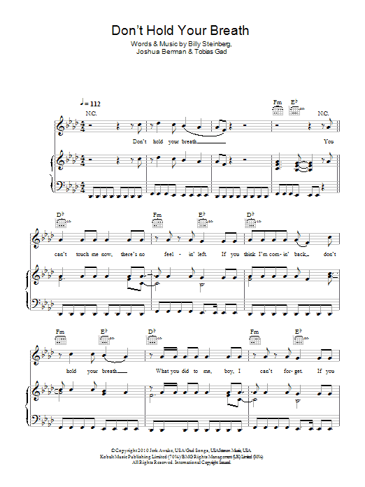 Nicole Scherzinger Don't Hold Your Breath Sheet Music
